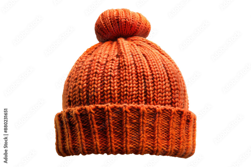 Fototapeta premium Orange knitted hat isolated on transparent background