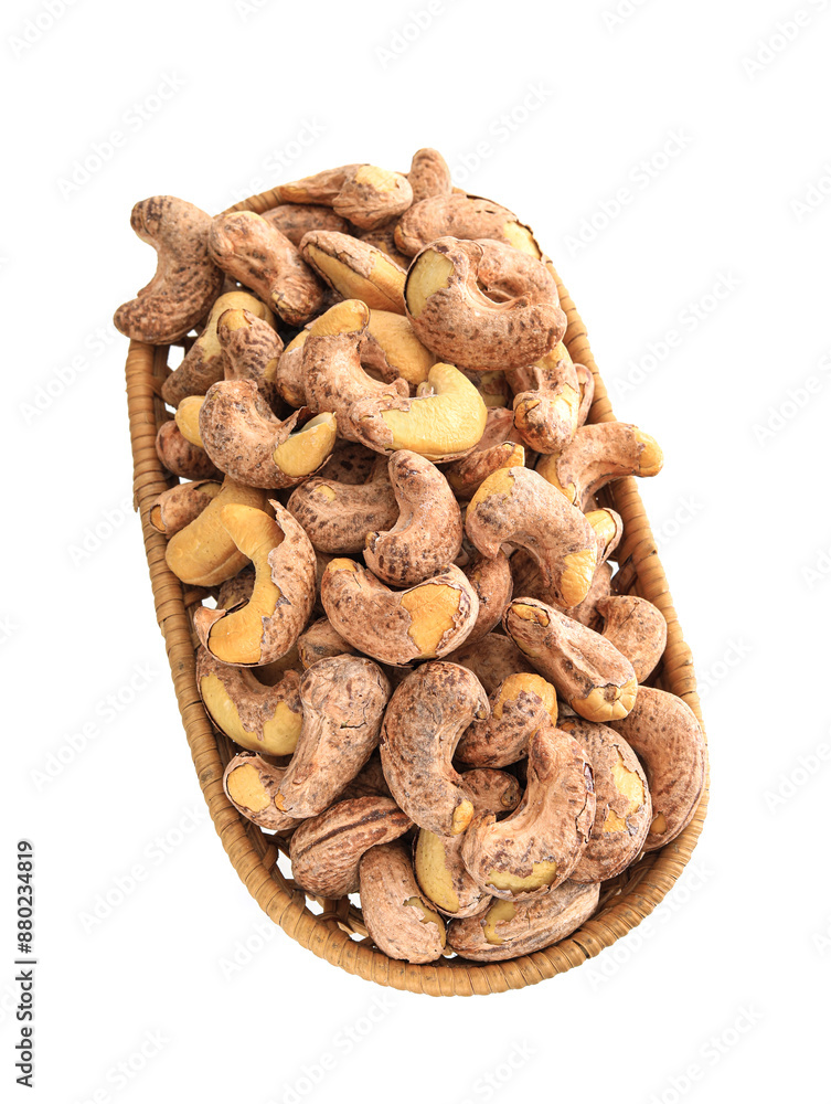 Fototapeta premium A plate of nutritious breakfast nuts cashews on a white background