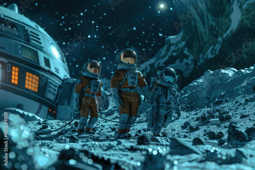 Space explorers on a mission to a distant planet 