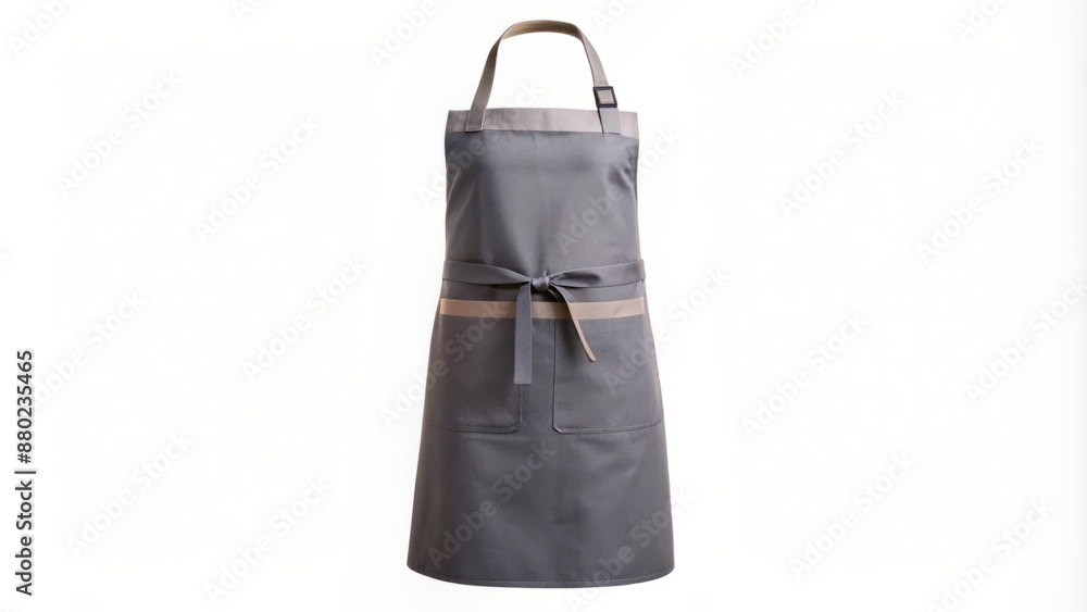 Naklejka premium Stylish grey apron with pocket for waiters or kitchen workers, isolated on white background, blank layout for mannequin or model display.