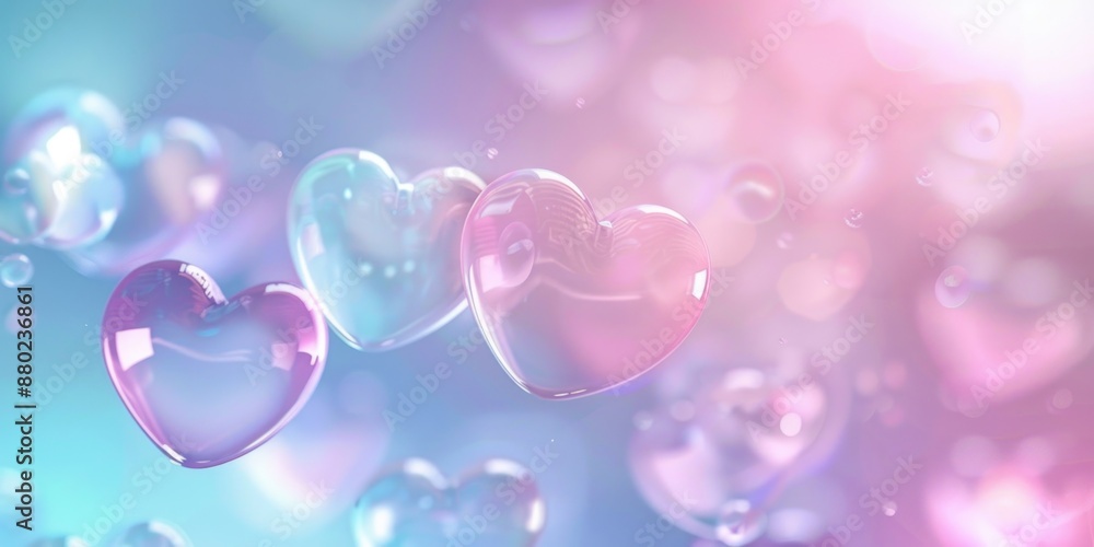 Floating Heart-Shaped Bubbles on a Pastel Background Floating Heart-Shaped Bubbles on a Pastel Background