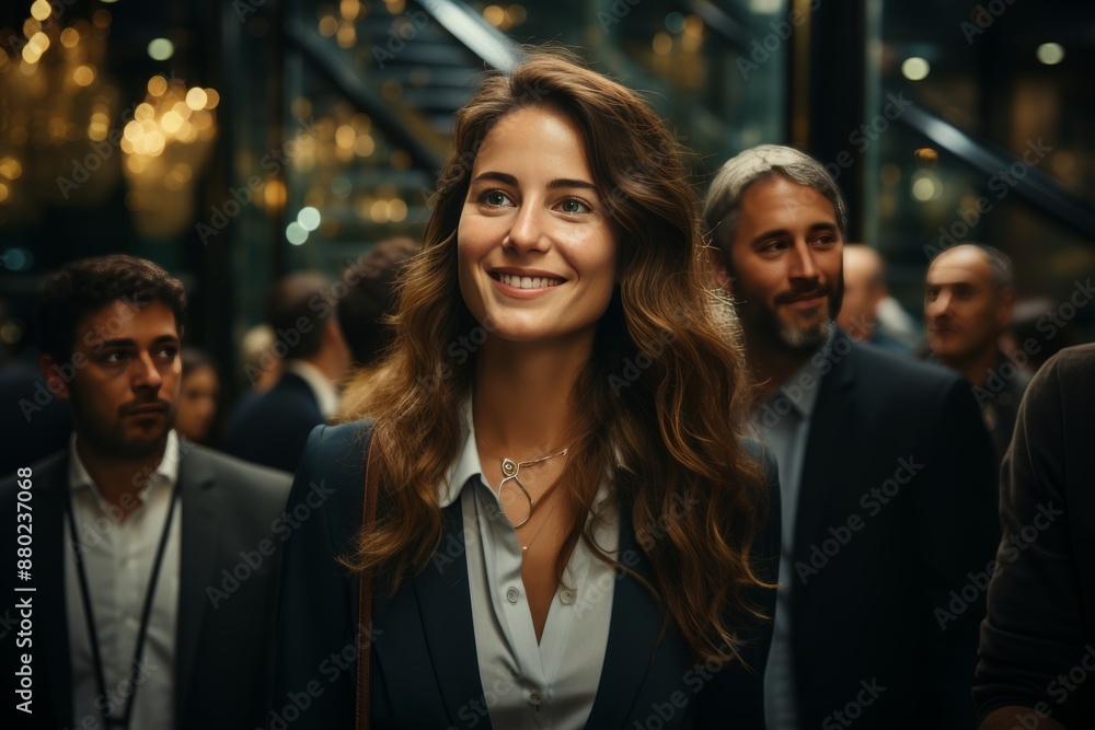 Business executives using elevator in contemporary office building for efficient transportation Business executives using elevator in contemporary office building for efficient transportation