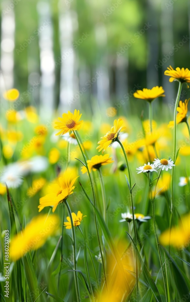 Obraz premium Stunning photo of a quiet forest glade with wildflowers and sunlight filtering through, Peace, Forest glade