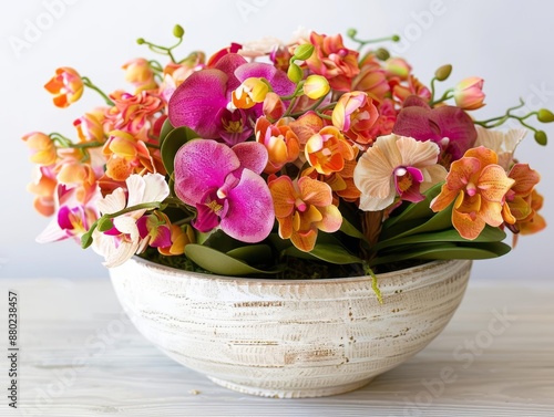 Wallpaper Mural Vibrant pink and orange orchid arrangement in a white bowl. Torontodigital.ca
