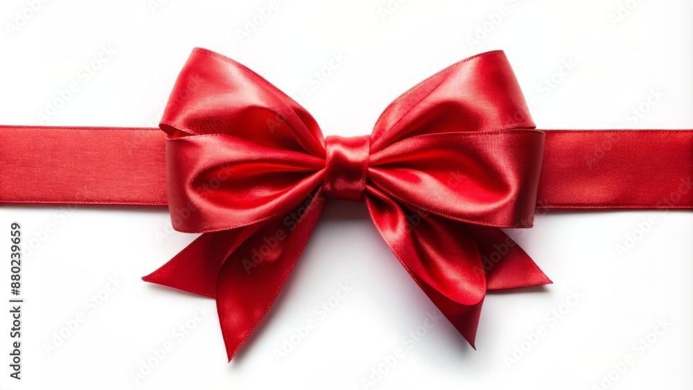 A beautiful red satin ribbon tied into a lavish bow on a white background with ample copy space for text messaging. A beautiful red satin ribbon tied into a lavish bow on a white background with ample copy space for text messaging.