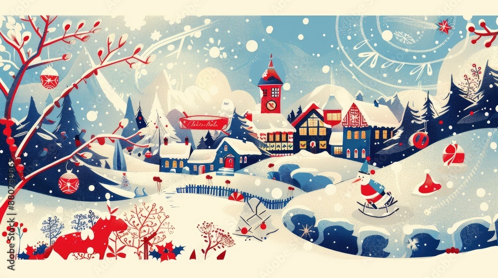 Fototapeta premium Charming holiday-themed illustrations with festive colors and motifs.