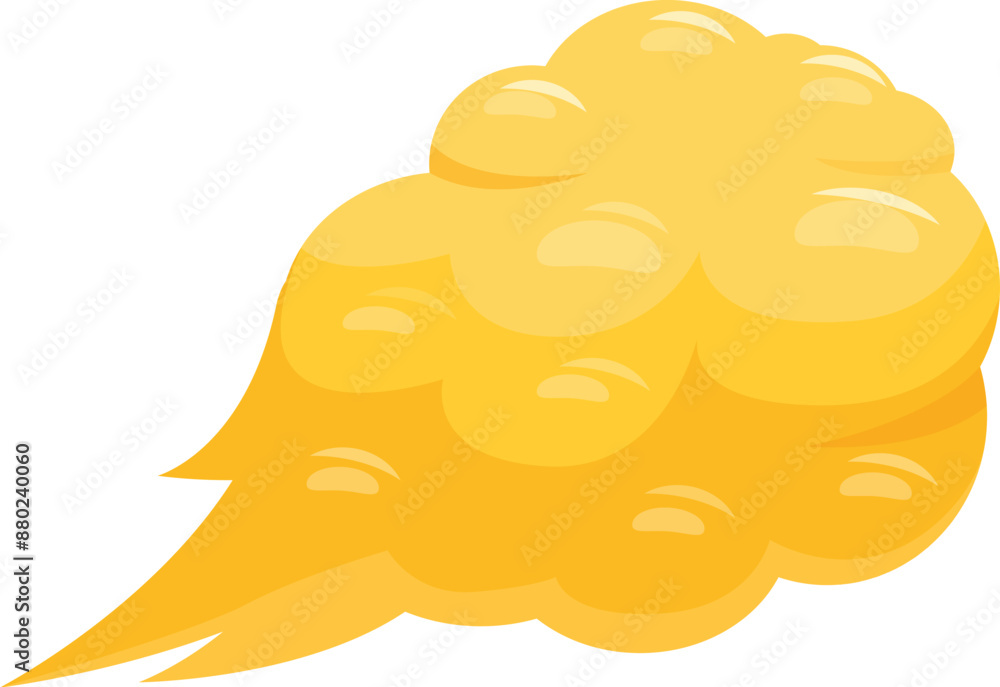 Cartoon yellow smoke cloud moving fast and leaving a trail, isolated on white background Cartoon yellow smoke cloud moving fast and leaving a trail, isolated on white background