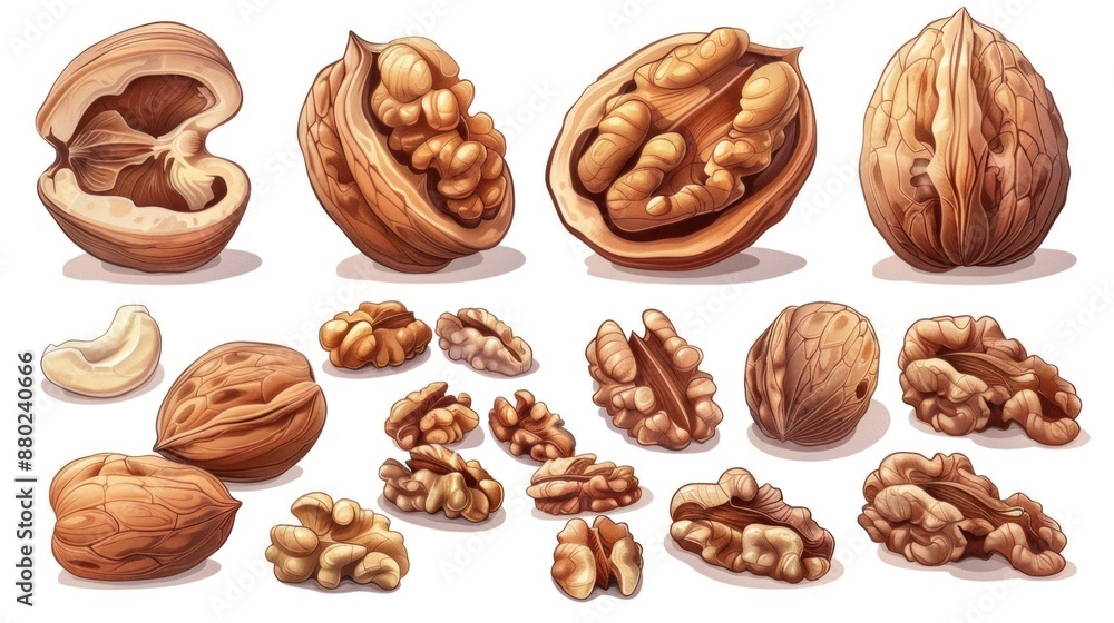 A Collection of Whole and Split Walnuts A Collection of Whole and Split Walnuts