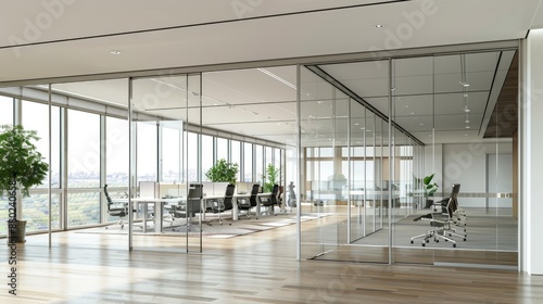 An office with smart glass walls that can switch from transparent to opaque for privacy with the touch of a button