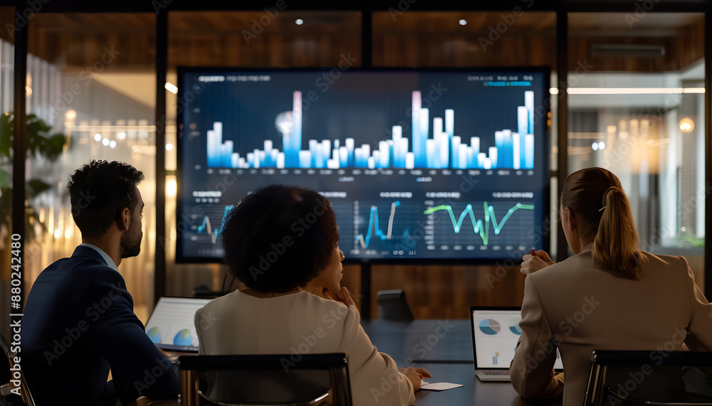 Business Professionals Analyzing Data on a Large Screen Business Professionals Analyzing Data on a Large Screen