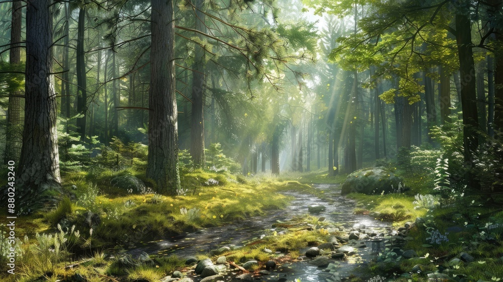 Obraz premium Photorealistic Summer Forest | Summer Background | Photorealistic