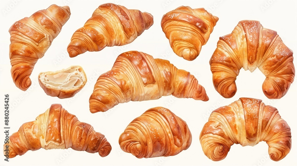 Watercolor Illustration of Croissants Watercolor Illustration of Croissants