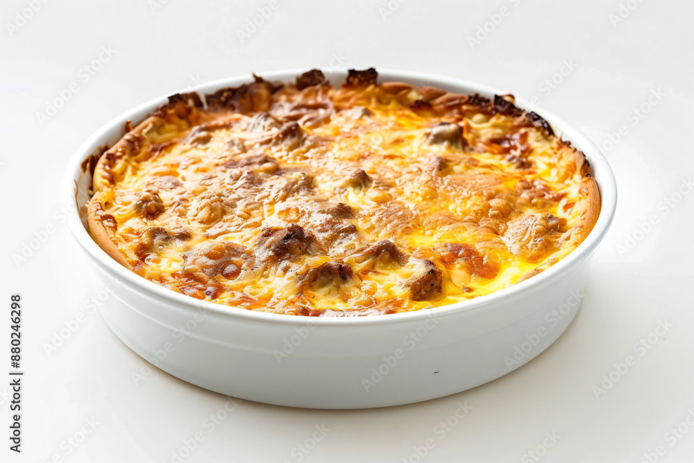 a white dish with a cheesy dish in it a white dish with a cheesy dish in it