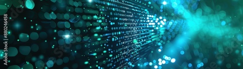 Wallpaper Mural Technological backdrop with holographic data streams, AI graphics, and secure lock symbols, vibrant blue and green, perfect for education and multimedia, 3D render Torontodigital.ca