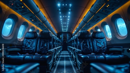 Modern Airplane Cabin Interior - Generative AI photo