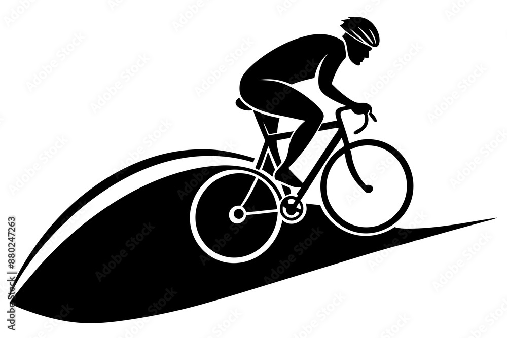 Naklejka premium A racer is riding a bicycle on a hilly road silhouette vector art illustration 