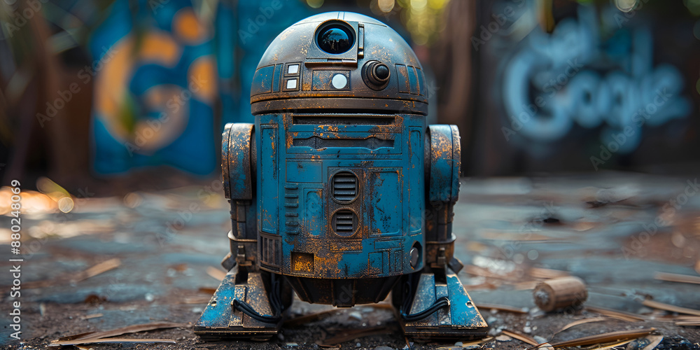 a blue robot sitting on top of a puddle of water a blue robot sitting on top of a puddle of water