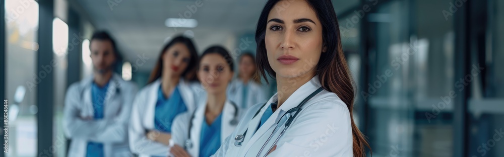 Confident Female Doctor Leading a Medical Team Confident Female Doctor Leading a Medical Team