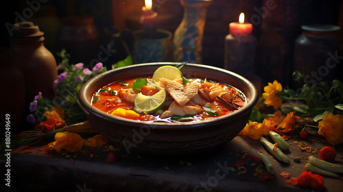 Treat yourself to a bowl of fragrant fish curry, infused with a harmonious blend of spices and herbs, its vibrant colors and inviting aroma captured in stunning high-definition detail