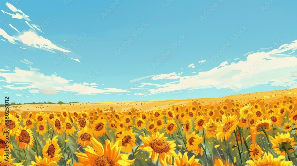 Obraz premium Photorealistic Summer Sunflower Fields | Summer Background | Photorealistic