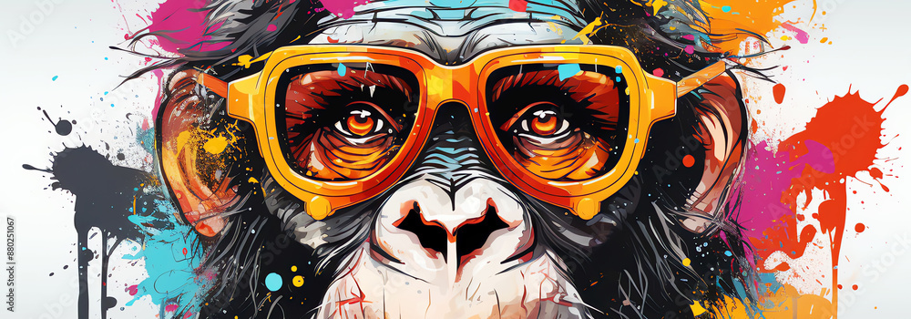 front view, ape watercolor graffiti art, AI generated front view, ape watercolor graffiti art, AI generated