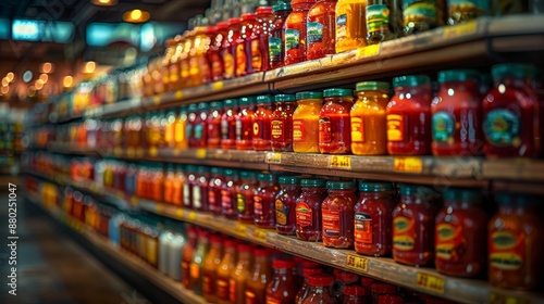 Wallpaper Mural Colorful Shelves of Preserved Food Jars in a Grocery Store - Generative AI Torontodigital.ca