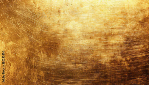 A closeup view showcasing a reflective gold surface set against a blurred background