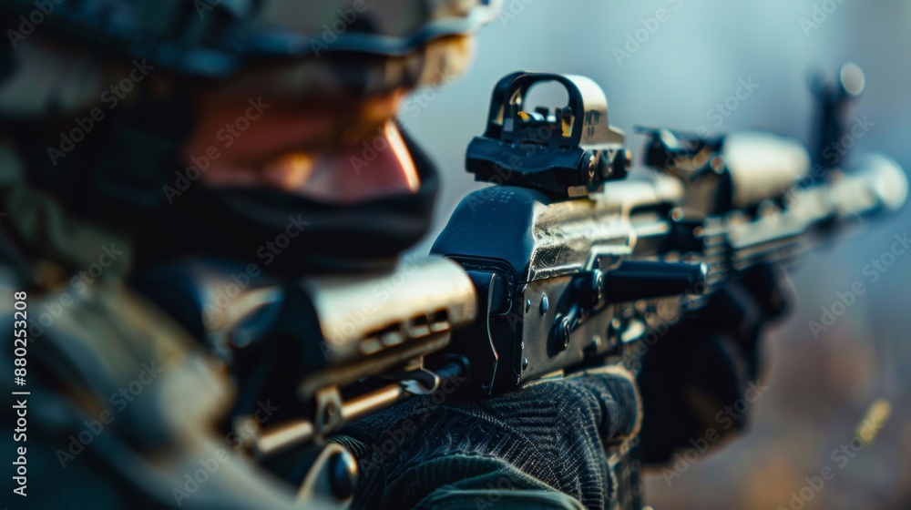 Close-Up of Soldier Firing a Machine Gun Close-Up of Soldier Firing a Machine Gun