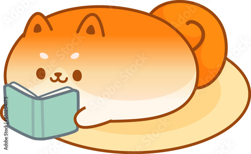 Cute kawaii bookish shiba inu dog