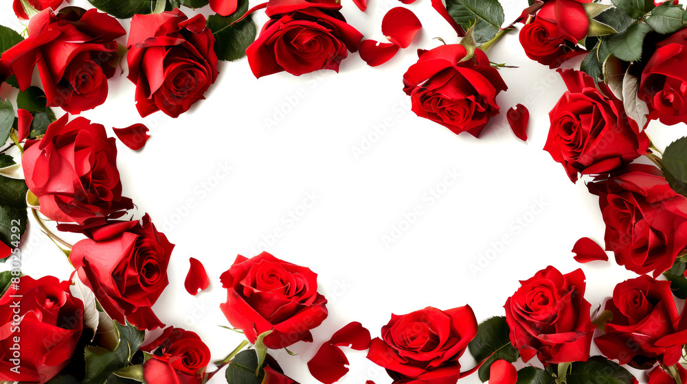 frame of red rose and leaf on white background frame of red rose and leaf on white background