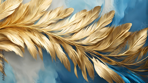 A gold leafy branch with blue sky in the background