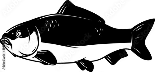 Carp fish isolated on white background. Design element for logo, emblem, sign, brand mark.  Vector illustration