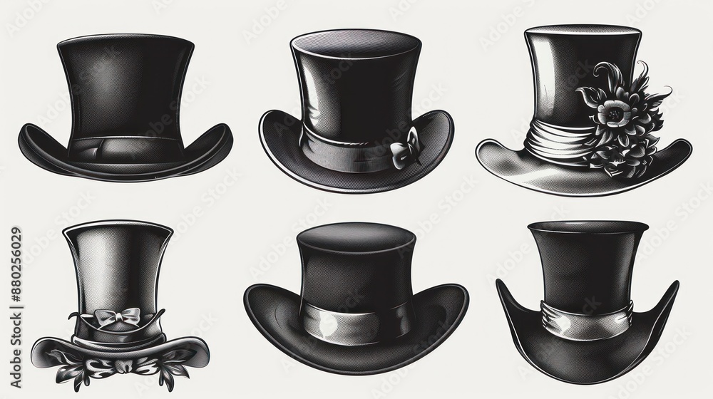 Collection of Six Stylish Top Hats Collection of Six Stylish Top Hats