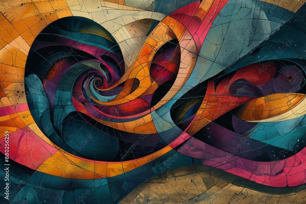 Fototapeta premium Abstract colorful painting with swirling patterns and vibrant colors, evoking a sense of movement and dynamic energy.