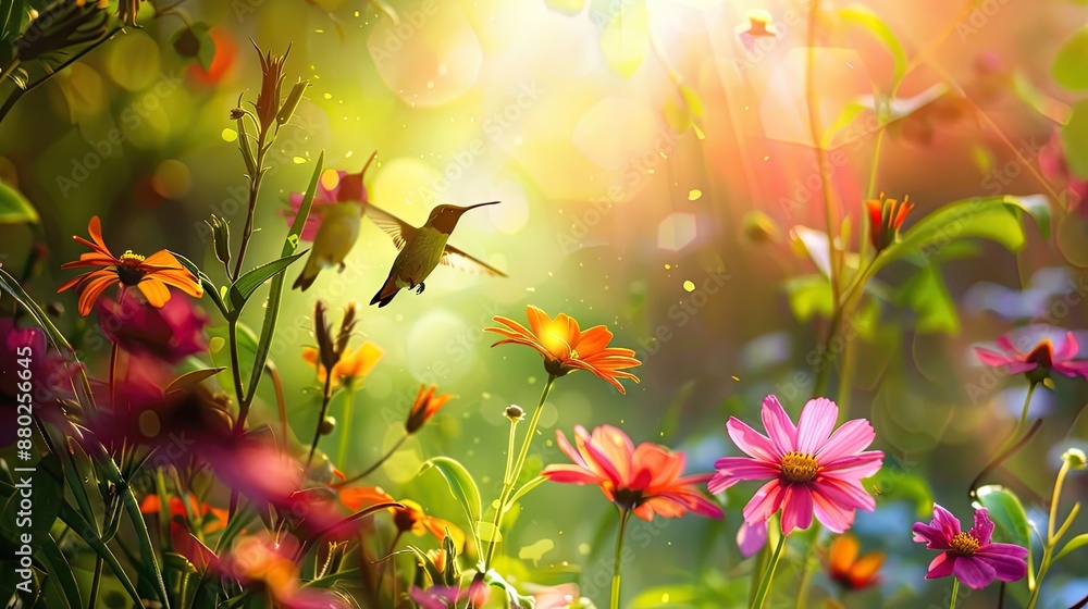 Photorealistic Summer Garden with Hummingbirds | Summer Background | Photorealistic Photorealistic Summer Garden with Hummingbirds | Summer Background | Photorealistic