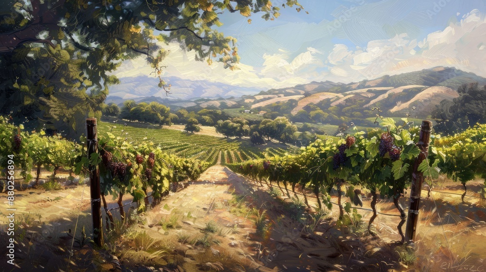 Fototapeta premium Photorealistic Summer Vineyard | Summer Background | Photorealistic