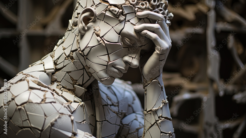 A Man Sculpture Made With Metal With Patches And Cracks Bokeh Blur A Man Sculpture Made With Metal With Patches And Cracks Bokeh Blur