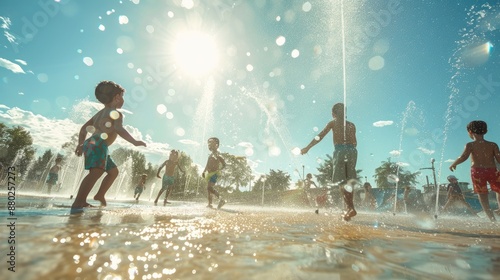 Photorealistic Summer Park Splash Pad | Summer Background | Photorealistic