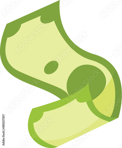 Green banknote is waving in the air, representing finance, wealth, and prosperity