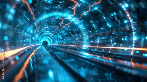 A futuristic light tunnel with sleek