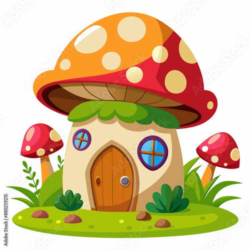 Mushroom  house vector illustration, mushroom vector art, halloween mushroom house silhouette, mushroom vector art