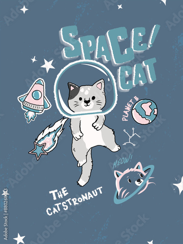 A cute vector space illustration with a cat