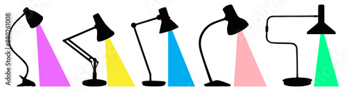 set silhouettes Desk lamp with shinny spotlight icon. study lamp symbol design vector illustration