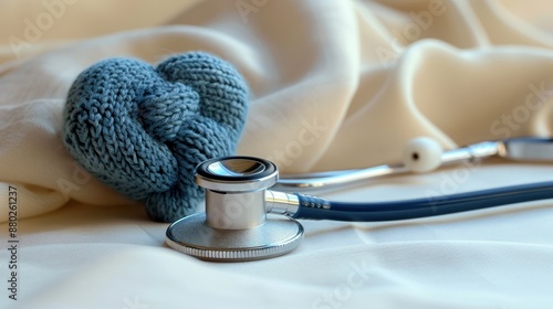 The stethoscope and knitted heart photo