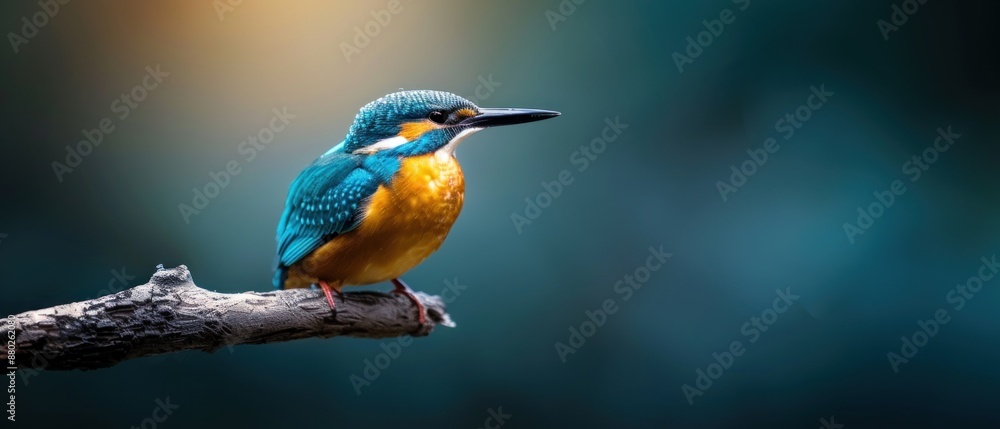 A detailed shot of a river bird resting on a branch near the water, copy space, natural lighting A detailed shot of a river bird resting on a branch near the water, copy space, natural lighting