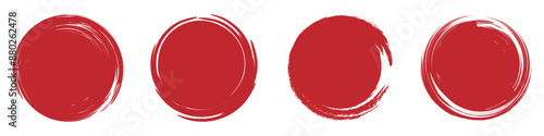 Brush red stroke circle japan sun frame. Hand drawn rough scribble texture effect red circle. Grunge crayon japanese flag stamp. Pencil, marker stroke paint.