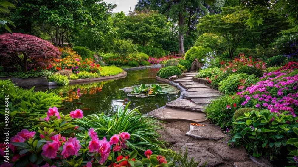 Obraz premium Photorealistic Summer Botanical Garden | Summer Background | Photorealistic
