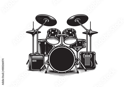 Drum set vector. vector illustration of a musical instrument, silhouette drum vector isolated on white background