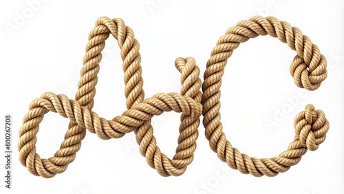 A symmetrical composition featuring intertwined rope strands forming the entire alphabet in uppercase bold font against a clean white background.