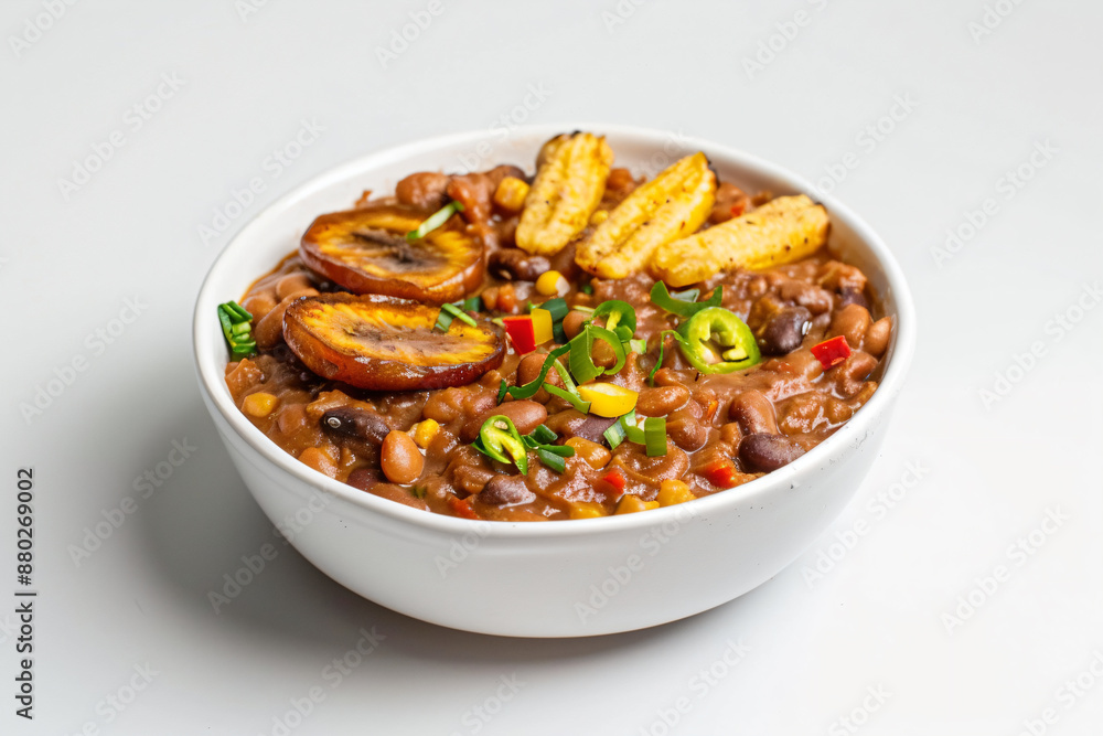 a bowl of chili and beans with a side of potatoes a bowl of chili and beans with a side of potatoes